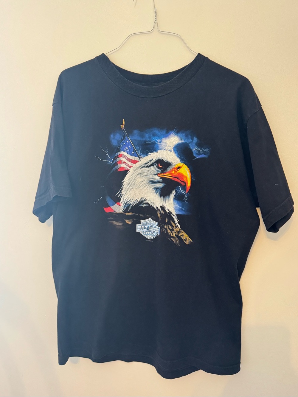 Harley Davidson Black Graphic Eagle T-Shirt with American Flag